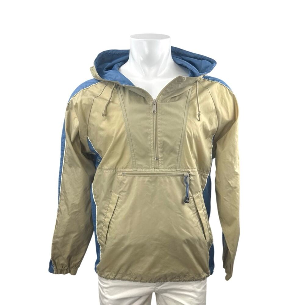 Vintage Gap Mens Khaki Blue Colorblock Hoodie Hooded Anorak Windbreaker Jacket S